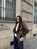 Premium oversized genuine leather jacket Adele model
