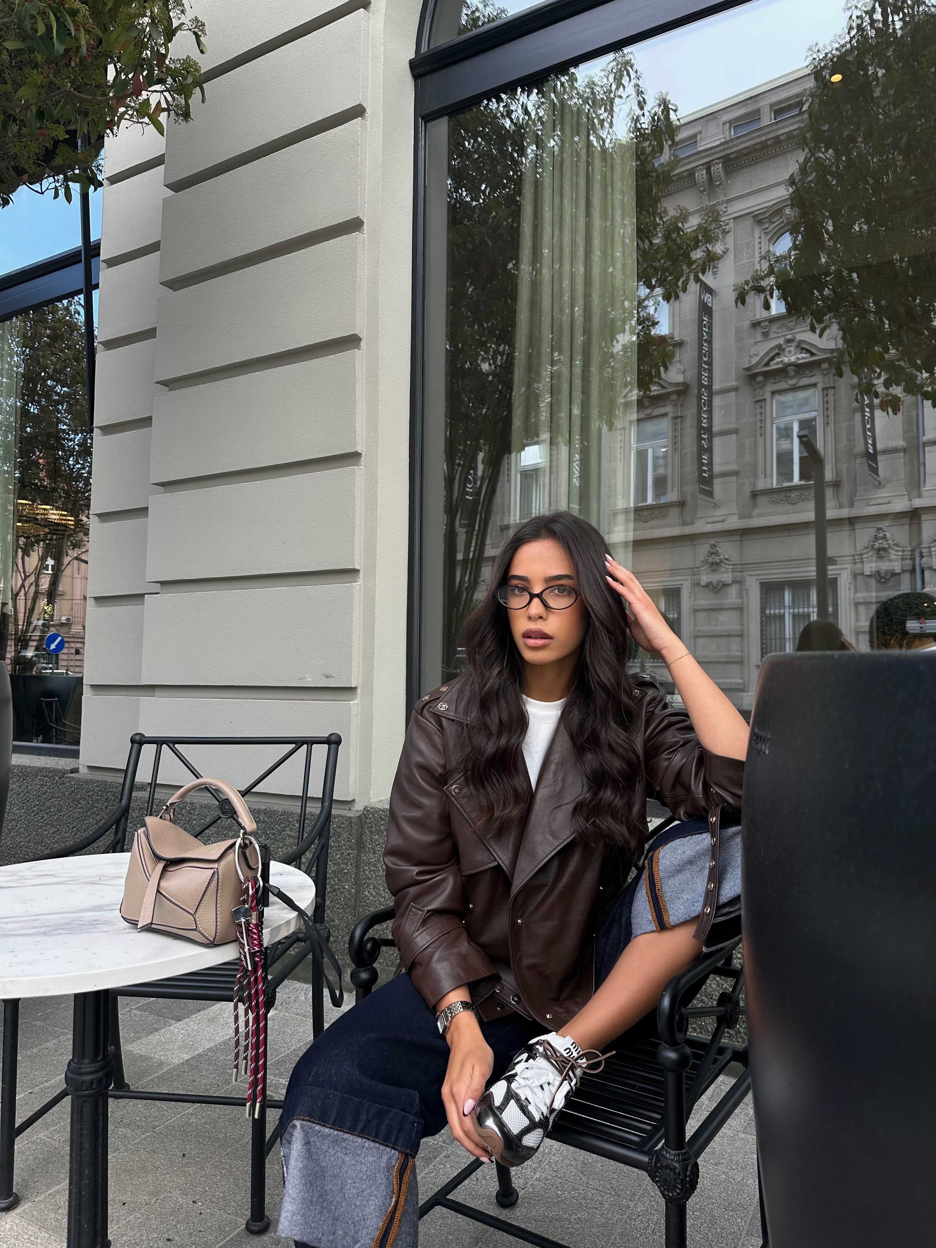 Chocolate brown leather jacket by ELSEYA
