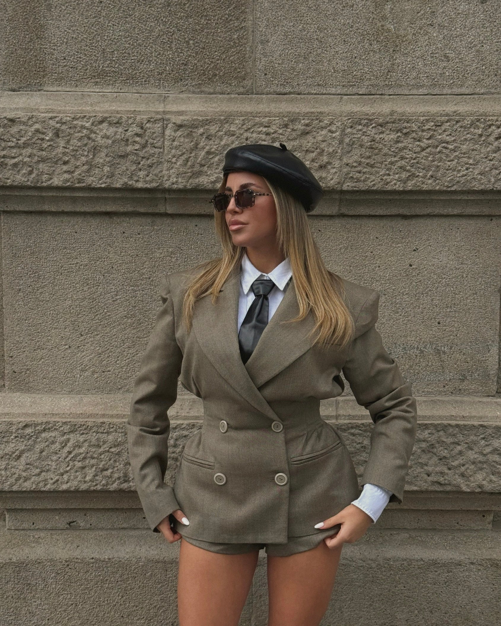 Structured blazer and shorts matching set
