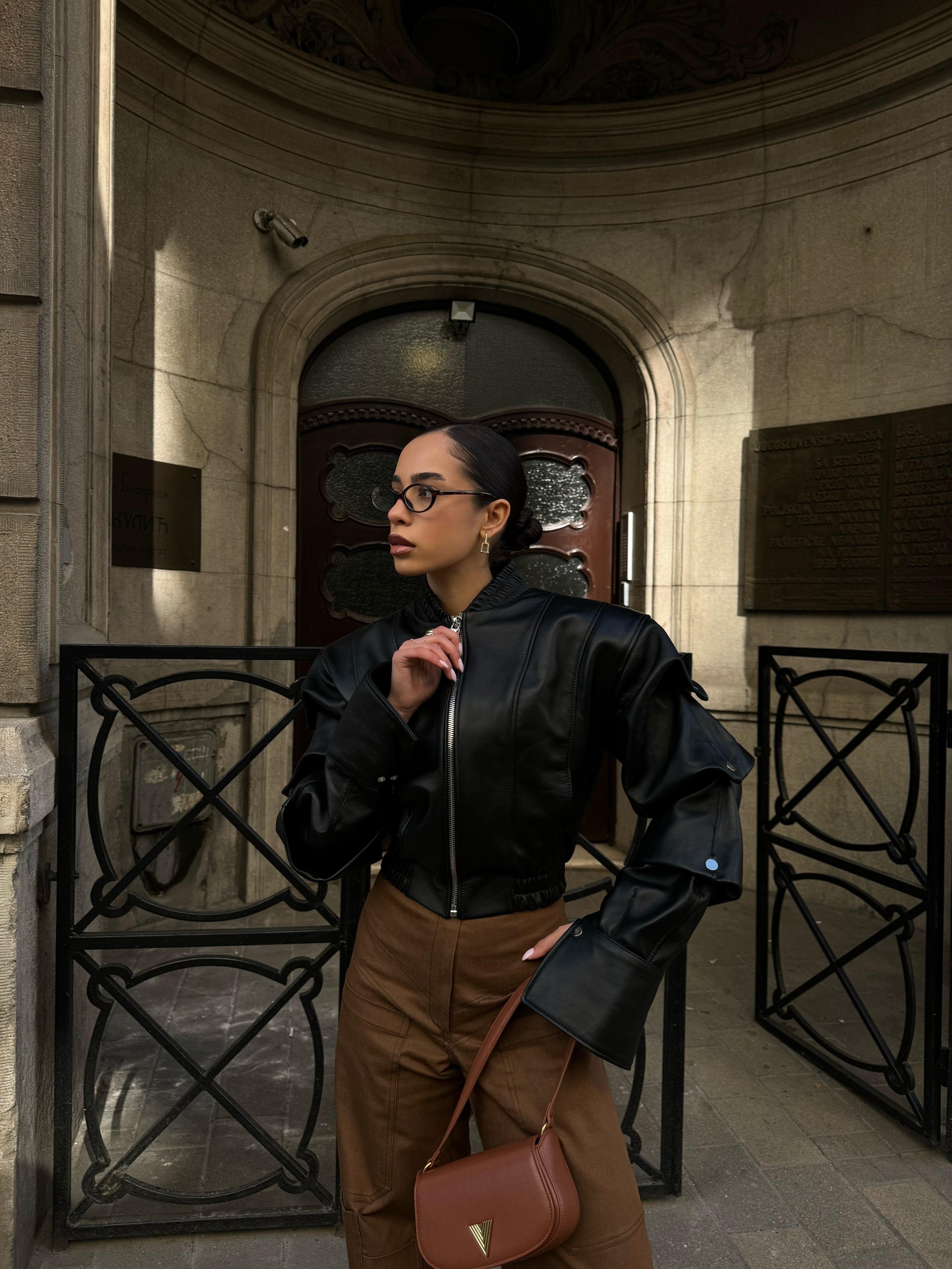 Genuine leather bomber for women