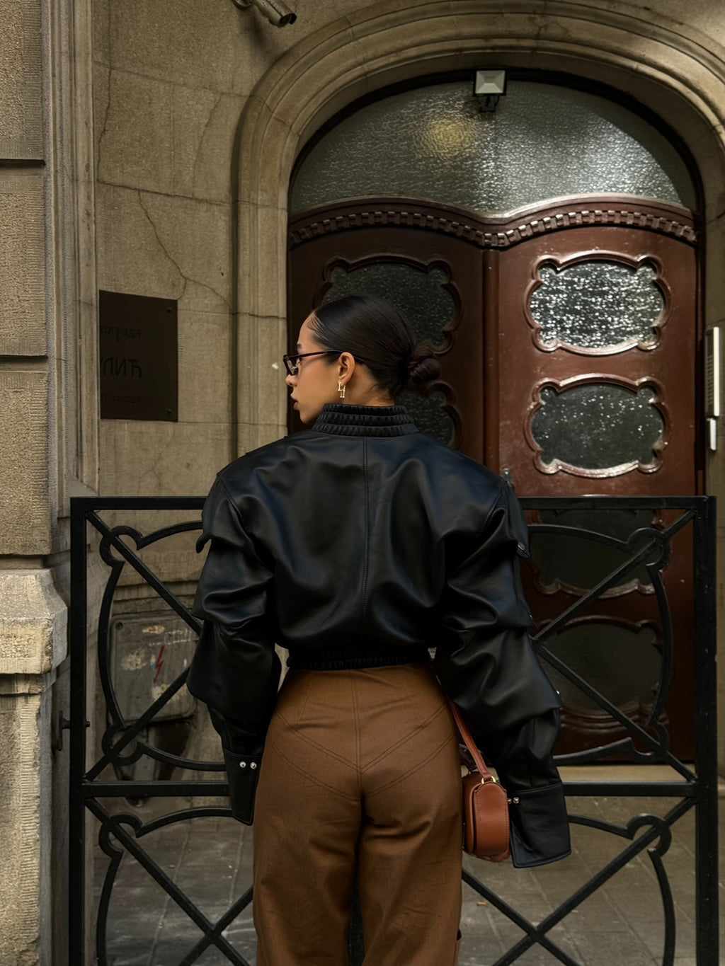 Statement women's leather jacket with bold shoulders