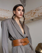 Premium wide women's leather belt