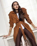 Premium genuine leather trench coat with soft finish