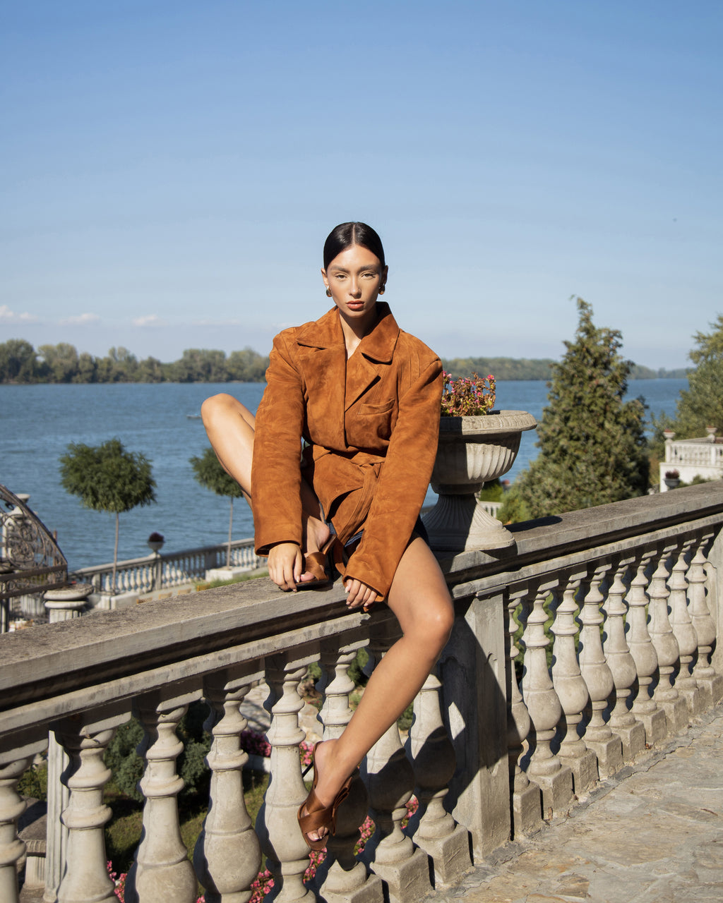 Warm tone suede leather jacket premium quality