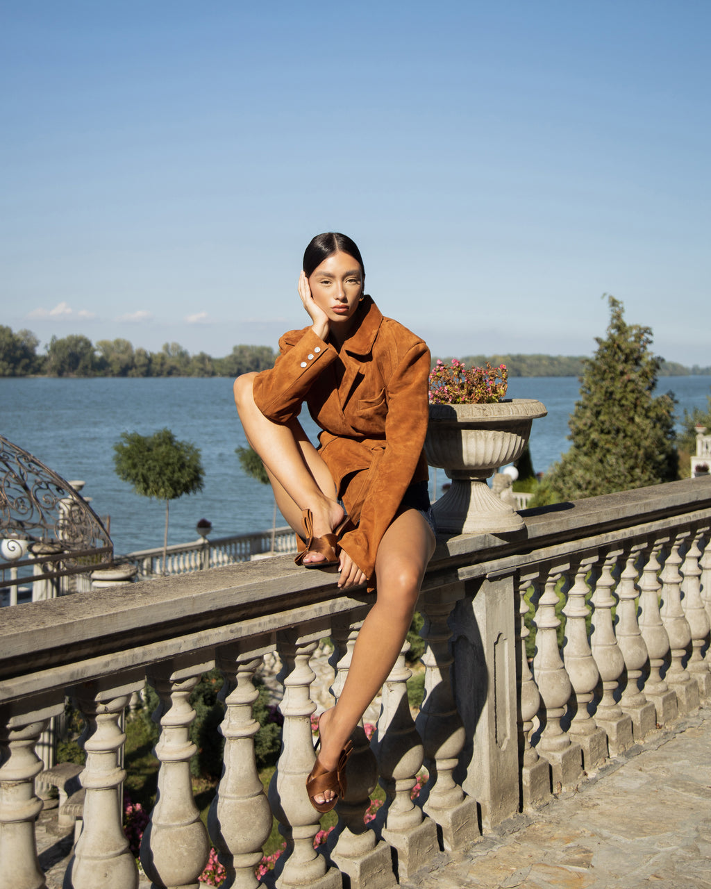 Premium brown suede leather jacket for women