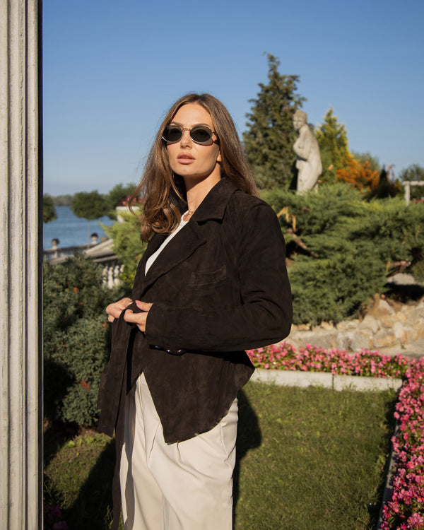 Brown suede leather jacket for women