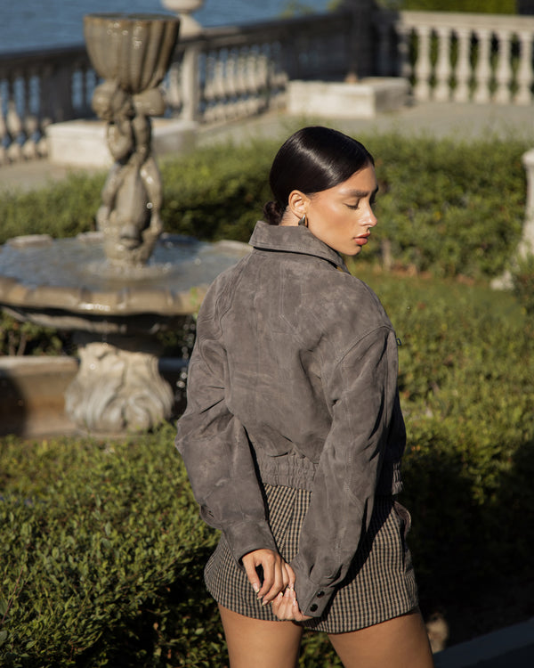 Gray suede women's bomber jacket by ELSEYA