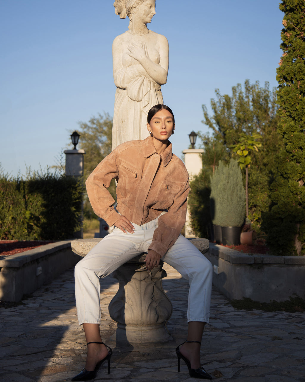 Soft nude suede jacket for women