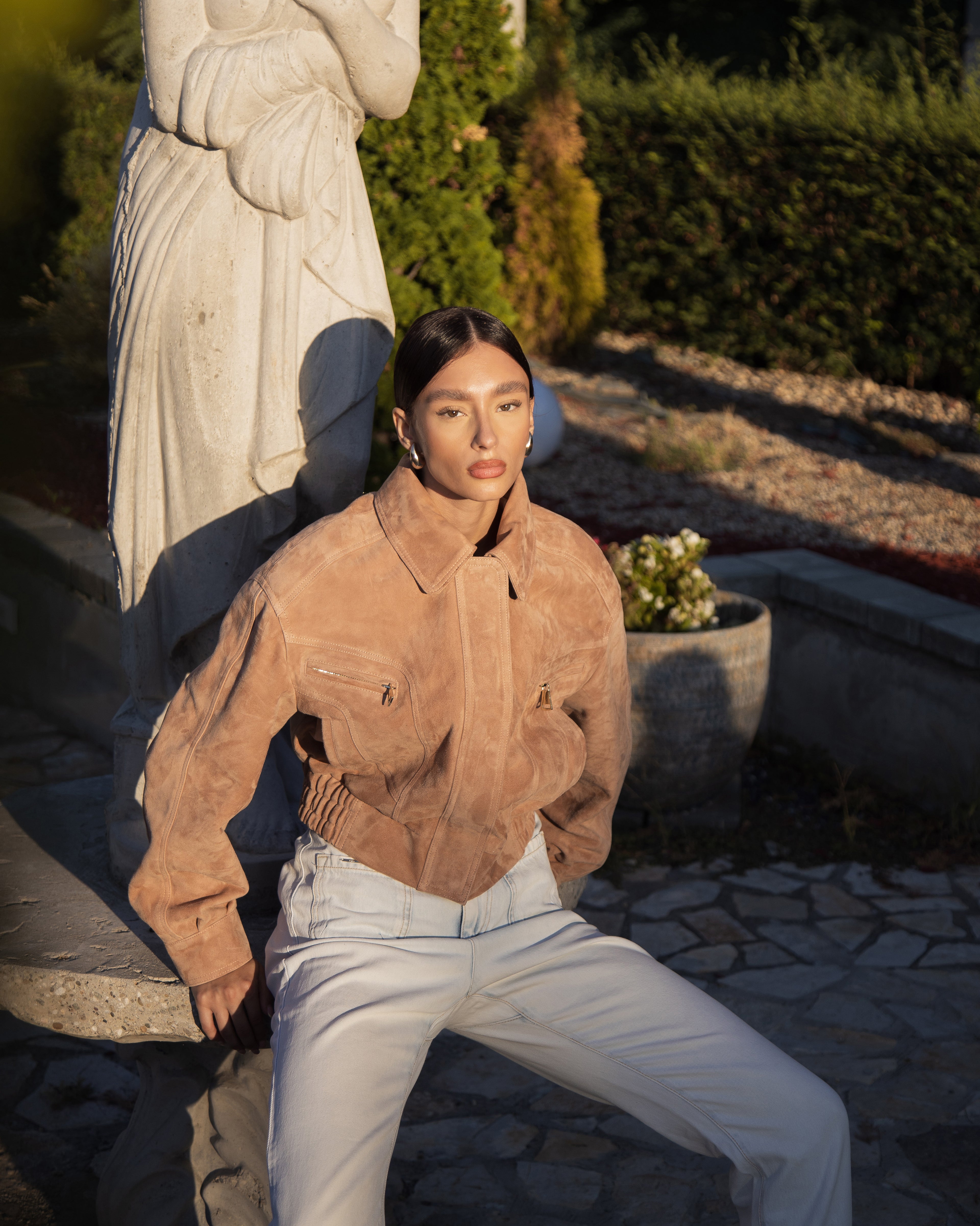 Premium genuine leather jacket with soft finish n beige