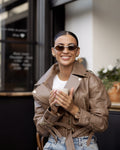 Taupe women's leather jacket by ELSEYA 