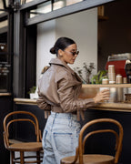 Premium taupe leather jacket regular fit 