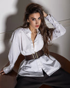 Women's leather belt with gold buckle