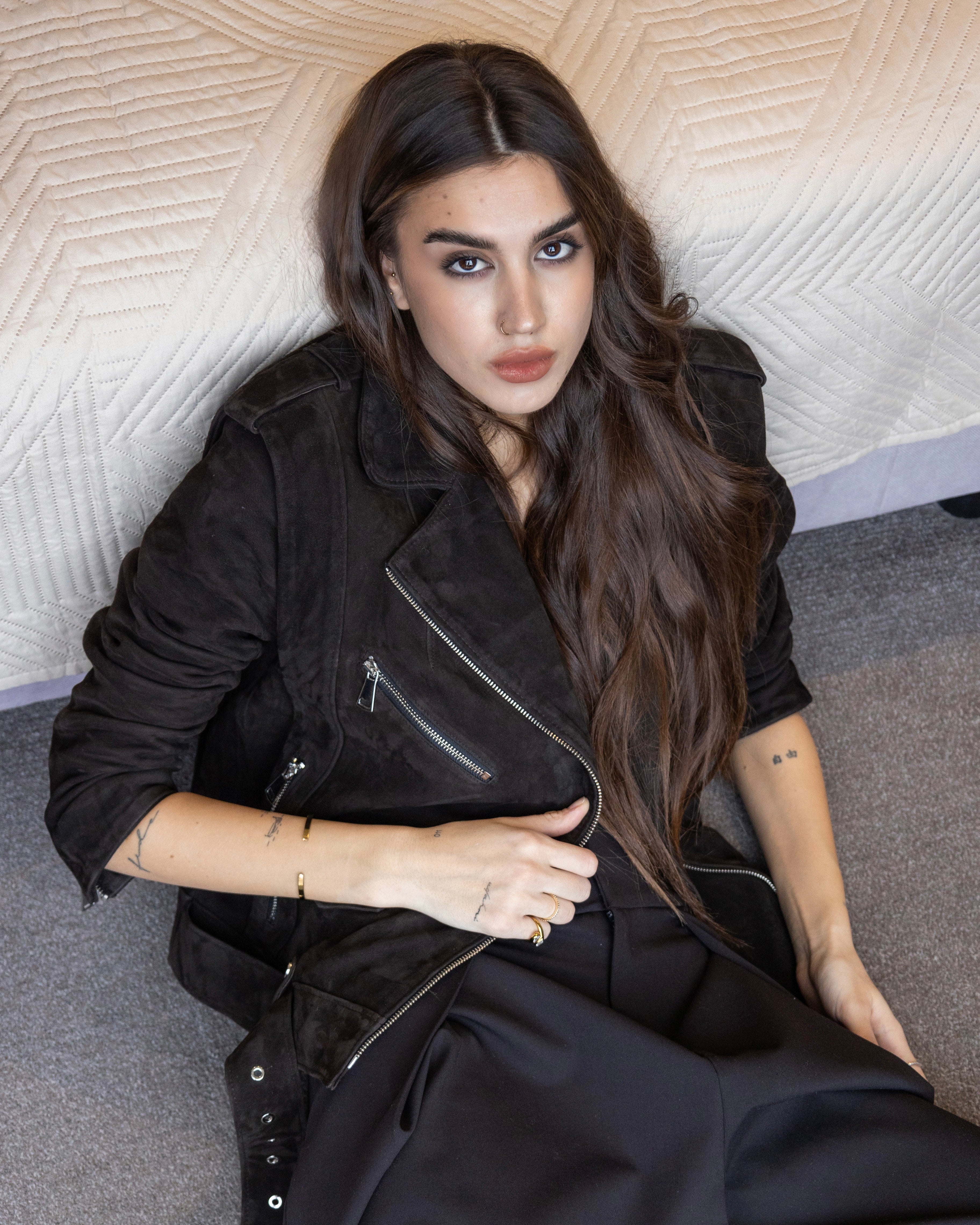 Brown genuine leather jacket with soft finish for women