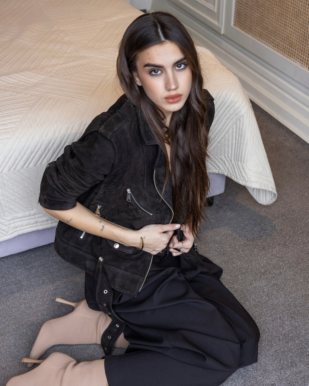 Oversized luxury leather jacket for women