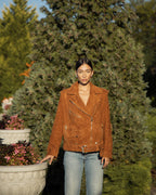 Cognac suede leather jacket for women