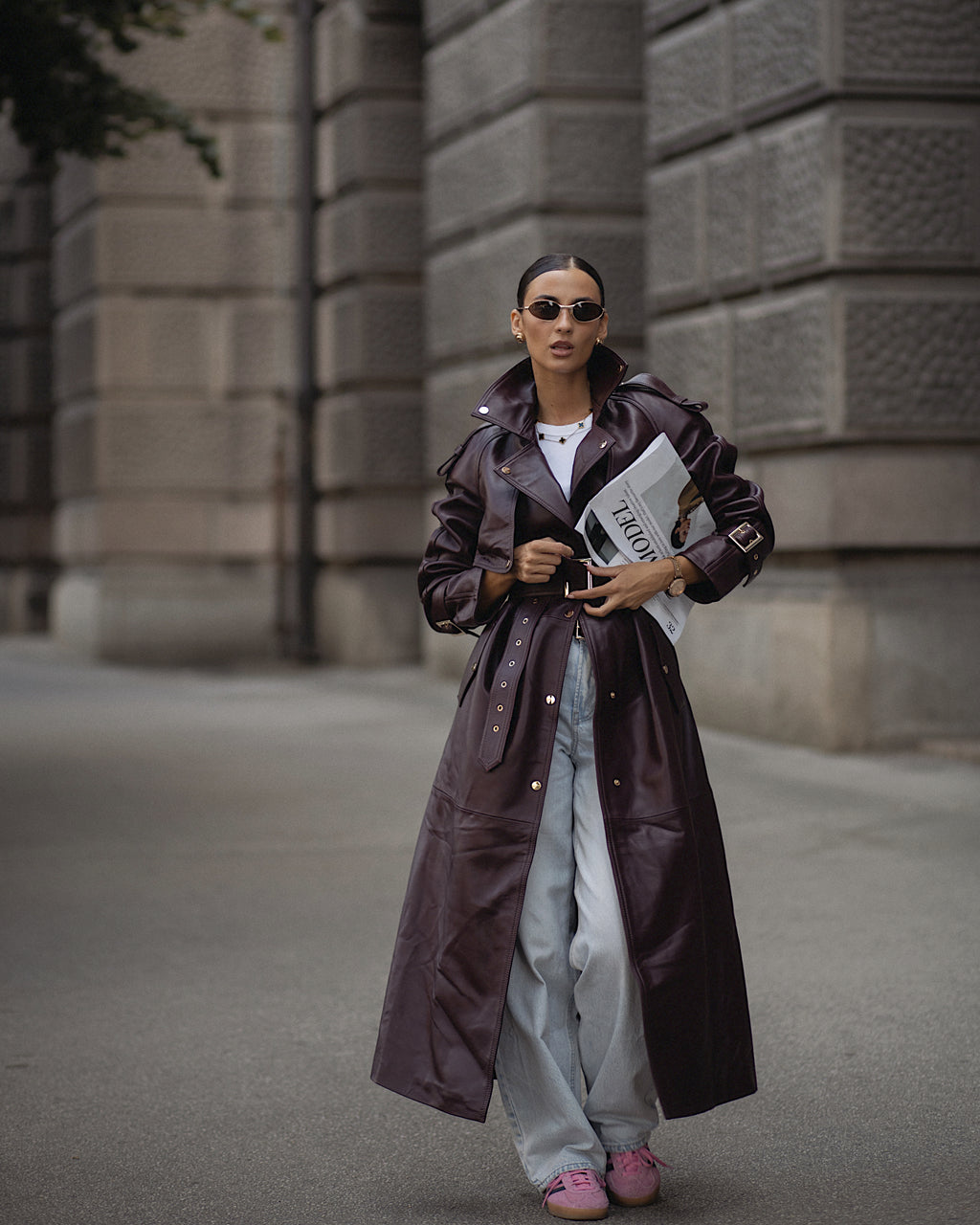 Burgundy women's leather trench coat by ELSEYA