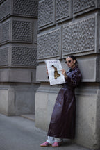 Long bordo trench coat for women