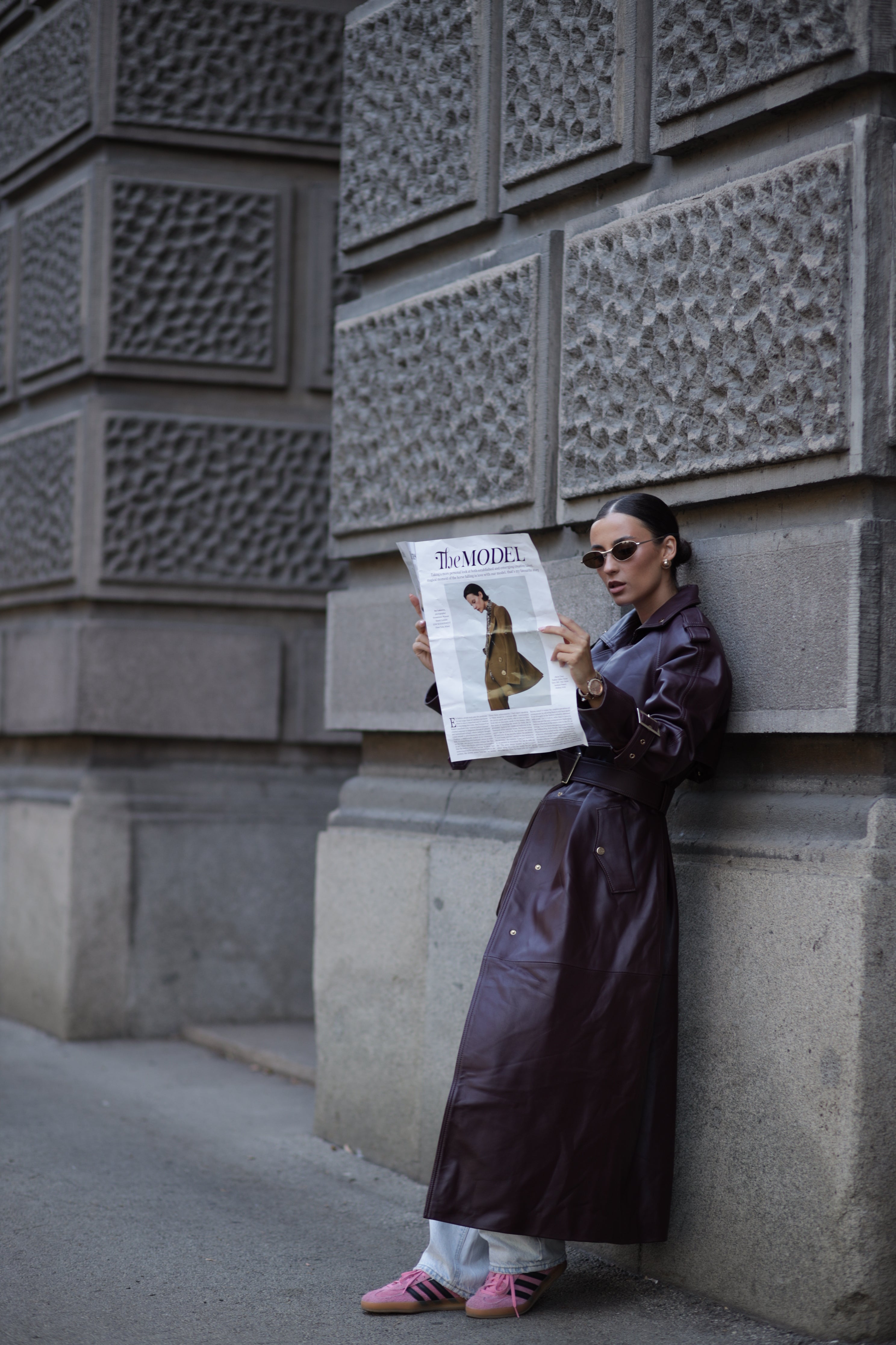 Long bordo trench coat for women