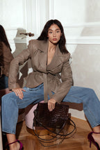 Women's leather jacket with shoulder pads by ELSEYA 